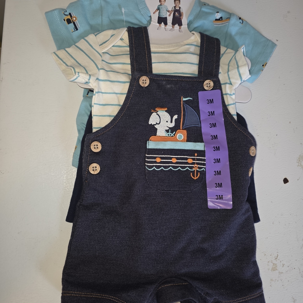 Nautical Themed Kids Overalls - Navy and Light Blue